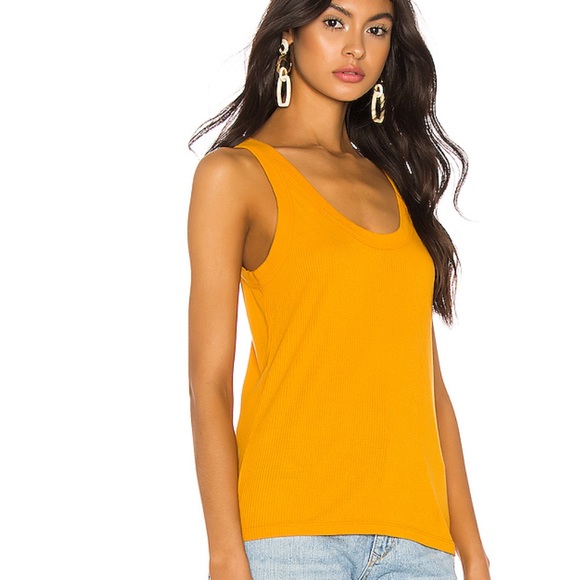 Monrow Rib Tank Women Mustard Relaxed Revolve Top - Picture 2 of 4